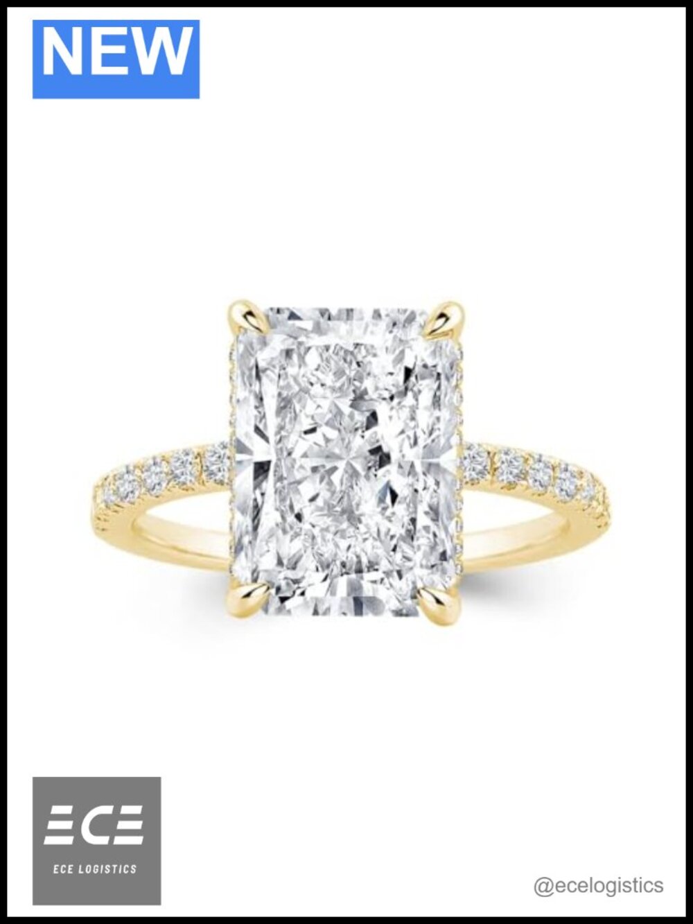 14K Yellow Gold Plated Sterling Silver Radiant Cut Engagement Ring 3.5ct